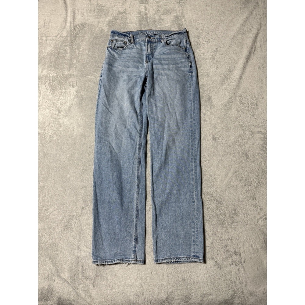 American Eagle Women's 4 Super High Rise Straight Light Wash Blue Jeans 27x29